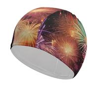 Bella cuffia da nuoto con fuochi d'artificio, ad alta elasticità, per donne e uomini, resistente e impermeabile, mantiene i capelli asciutti, perfetta per piscina, spiaggia, nuoto