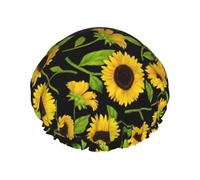Bella cuffia per capelli con stampa di girasole con fascia elastica regolabile e vibrante, cuffia da doccia per le donne riutilizzabile impermeabile