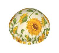 Bella cuffia per capelli gialla con stampa di girasole con fascia elastica regolabile e vibrante, cuffia da doccia per le donne riutilizzabile impermeabile