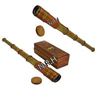 Bella Cuoio Marrone Encased Ottone Telescopio con Scatola di Legno Fatto A Mano Articolo Regalo