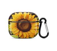 Bella custodia per auricolari Bluetooth con girasole, protezione integrale antiurto, custodia rigida di supporto per ricarica wireless con portachiavi, regalo personalizzato per AirPods 3