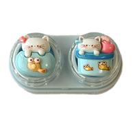 Bella custodia per lenti e applicatore a ventosa per lenti morbide, strumento di rimozione, Gatto blu