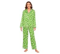 Bella Daisy Floral Verde Bianco Raso Pigiama Set per le Donne Morbido Manica Lunga Piuma Polsino Carino Pigiama Set Singolo Partito M juego de pantalon y blusa de hilo para mujer manica lunga