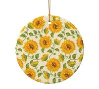 Bella decorazione natalizia da appendere in ceramica gialla con stampa di girasole - Celebra la famiglia questo ornamento di Natale, regalo per familiari e amici