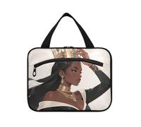 Bella donna africana corona cartone animato appeso toilette borsa da viaggio appeso con gancio, designer borsa unisex con scomparti per papà WC organizador de maquillaje para L
