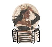 Bella donna africana corona cartone animato sottobicchieri e supporto set di 6 sottobicchieri per bevande Posavasos Para Mesa