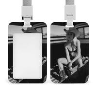 Bella donna bionda stivali da cowboy cappello ID porta badge clip retrattile porta carte di credito protezione nome badge targhetta per lavoro ufficio medico infermiera