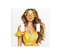Bella donna con capelli lunghi occhiali da sole doppia gang interruttore luce copertura parete interruttore Decor dimensioni standard - 11,4 x 11,4 cm