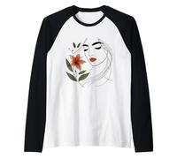 Bella Donna Elegante con Floreale Linea Art Forme Mania Maglia con Maniche Raglan