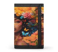 Bella donna nera con fiori portafogli trifold con porta carte di credito soldi 8 slot portachiavi finestra foto per uomini donne, Stile 5, Taglia unica, Per tutte le stagioni