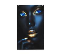 Bella donna nera occhi blu labbra oro bandiere casa cortile, 0,9 x 1,5 m banner di auguri stagione con occhielli interni esterni feste decorazioni per la casa