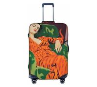 Bella donna sdraiata sulla poltrona, copertura elastica per bagagli da viaggio, antipolvere, antigraffio, adatta per valigie da 56-61 cm