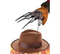 Bella Dox Costume unisex per Halloween, costume da Freddy Krueger spaventoso, cappello marrone + guanto artiglio - Nightmare on ELM Street Horror Fancy Dress Outfit