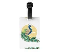 Bella etichetta per bagagli con stampa di pavone con copertura posteriore completa per la privacy, etichetta identificativa per valigie, borse e zaini