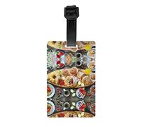 Bella etichetta per bagagli con stampa per la colazione con copertura posteriore completa per la privacy, etichetta identificativa per valigie, borse e zaini