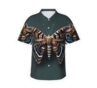 Bella falena da uomo estate hawaiana camicie esibizioni stampato button down camicia casual floreale spiaggia vacanza camicia, nero, L