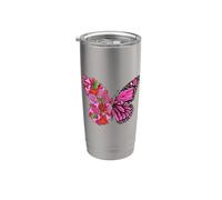 Bella farfalla con metà fiori rosa farfalle ragazza Bicchiere termico in acciaio inox doppia parete