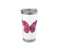 Bella farfalla con metà fiori rosa farfalle ragazza Bicchiere termico in acciaio inox doppia parete