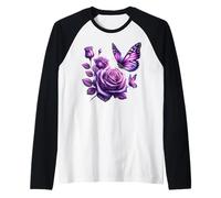 Bella Farfalla Viola Rosa Farfalla Amanti Donne Maglia con Maniche Raglan