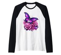 Bella Farfalla Viola Rosa Farfalla Amanti Regali Donne Maglia con Maniche Raglan