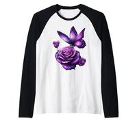 Bella Farfalla Viola Rosa Farfalla Amanti Regali Donne Maglia con Maniche Raglan