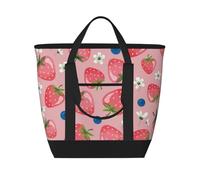 Bella fragola rosa,Borsa porta pranzo grande capacità isolata per donne e uomini, lavoro, picnic, viaggi