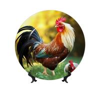 Bella gallina Gallo Piatti decorativi in ceramica Bone China Piatto decorativo con espositore Ornamento in ceramica fatto a mano Personalità Porcellana Piatto da pranzo Artigianato per Home Office