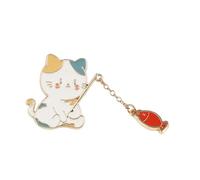 Bella Gattino Pesca Goccia Olio Spilla Robusto Metallo Pin Compatto 3.5x4.5cm Gioielli Bambini E Amanti Animali Giocoso Gattino Pesce Accessorio, Wear a hat, come descritto