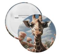 Bella giraffa spilla rotonda personalizzata grande bottone artigianale adatto per insegnanti, infermieri, medici, personale, accessori regalo per feste, 5PCS, Plastica, plastica