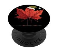 Bella grafica con foglia rossa con cappello di Natale per foglie colorate PopSockets PopGrip Adesivo
