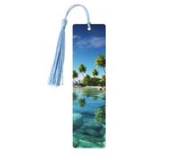 Bella isola nel mare segnalibri in legno per gli amanti dei libri, segnalibro fai da te fatto a mano con nappe colorate Marcatori di pagina stampati su entrambi i lati, accessori artistici per libri