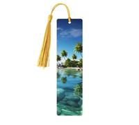 Bella isola nel mare segnalibri in legno per gli amanti dei libri, segnalibro fai da te fatto a mano con nappe colorate Marcatori di pagina stampati su entrambi i lati, accessori artistici per libri