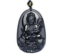 Bella Jade Buddha Ciondolo Necklace Bodhisattva Amulet/Talismano Made of Obsidian Gemstone, ossidiana, Ossidiana