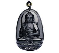 Bella Jade Buddha Pendant Necklace Bodhisattva Amulet/Talisman Made of Obsidian Gemstone