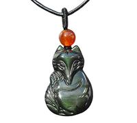 Bella Jade - Collana con ciondolo a forma di volpe, amuleto e talismano, in ossidiana, con cordoncino e materiale non metallico, cod. 4974-1808