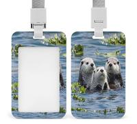 Bella lontra marina porta badge trasparente con cordino staccabile custodia verticale in plastica rigida protegge carte d'identità di lavoro carte di credito per ufficio fabbrica