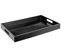 Bella moderna elegante rettangolare 45x30x5 cm lucido coccodrillo coccodrillo decorativo ottomano tavolino profumo soggiorno cucina vassoio con manici by Home Redefined per tutte le occasioni (Nero)
