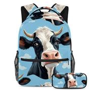 Bella mucca conquista la classe con il nostro set di 2 zaini per bambini, zaino grande capacità e astuccio per ragazzi ragazze adolescenti, Multicolore#07, B:29.4x20x40cm P:19x7.5x3.8cm, Zaini