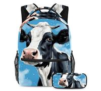 Bella mucca eleva il tuo gioco di ritorno a scuola con il nostro set di 2 zaini per bambini, perfetto per ragazzi ragazze adolescenti, Multicolore#02, B：29.4x20x40cm P：19x7.5x3.8cm, Zaini Daypack