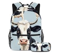 Bella mucca eleva il tuo gioco di ritorno a scuola con il nostro set di 2 zaini per bambini, perfetto per ragazzi ragazze adolescenti, Multicolore#01, B：29.4x20x40cm P：19x7.5x3.8cm, Zaini Daypack