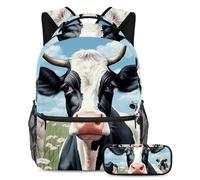 Bella mucca fai una dichiarazione con questo set di 2 zaini alla moda per ragazzi ragazze adolescenti, Multicolore#01, B:29.4x20x40cm P:19x7.5x3.8cm, Zaini Daypack