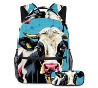 Bella mucca fai una dichiarazione con questo set di 2 zaini alla moda per ragazzi ragazze adolescenti, Multicolore#03, B:29.4x20x40cm P:19x7.5x3.8cm, Zaini Daypack