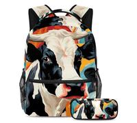 Bella mucca fai una dichiarazione con questo set di 2 zaini alla moda per ragazzi ragazze adolescenti, Multicolore#04, B:29.4x20x40cm P:19x7.5x3.8cm, Zaini Daypack