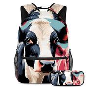 Bella mucca libera la creatività, zaino con astuccio per ragazzi ragazze adolescenti, set di 2 zaini per bambini, Multicolore#04, B:29.4x20x40cm P:19x7.5x3.8cm, Zaini Daypack