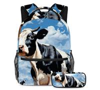 Bella mucca libera la creatività, zaino con astuccio per ragazzi ragazze adolescenti, set di 2 zaini per bambini, Multicolore#07, B:29.4x20x40cm P:19x7.5x3.8cm, Zaini Daypack