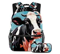 Bella mucca libera la creatività, zaino con astuccio per ragazzi ragazze adolescenti, set di 2 zaini per bambini, Multicolore#01, B:29.4x20x40cm P:19x7.5x3.8cm, Zaini Daypack