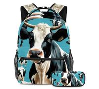 Bella mucca libera la creatività, zaino con astuccio per ragazzi ragazze adolescenti, set di 2 zaini per bambini, Multicolore#03, B:29.4x20x40cm P:19x7.5x3.8cm, Zaini Daypack