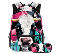 Bella mucca libera la creatività, zaino con astuccio per ragazzi ragazze adolescenti, set di 2 zaini per bambini, Multicolore#05, B:29.4x20x40cm P:19x7.5x3.8cm, Zaini Daypack