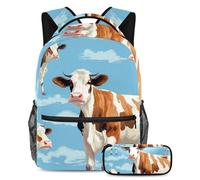 Bella mucca libera la creatività, zaino con astuccio per ragazzi ragazze adolescenti, set di 2 zaini per bambini, Multicolore#02, B:29.4x20x40cm P:19x7.5x3.8cm, Zaini Daypack