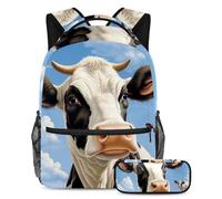 Bella mucca libera la creatività, zaino con astuccio per ragazzi ragazze adolescenti, set di 2 zaini per bambini, Multicolore#06, B:29.4x20x40cm P:19x7.5x3.8cm, Zaini Daypack